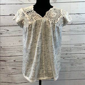 Sundance White Burnout Top with Crochet Accents S